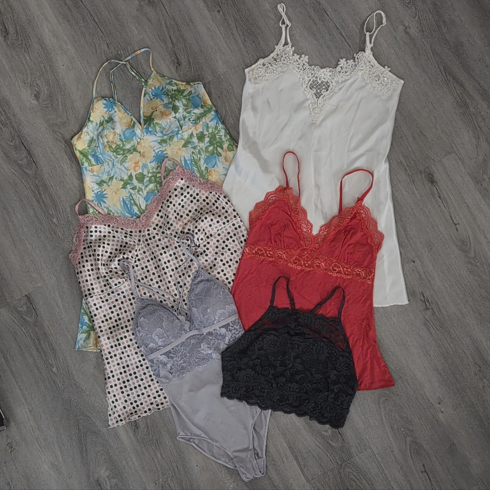 Assorted Lingerie Lace and Satin Camisoles & Slips Bundle/Set/Collection